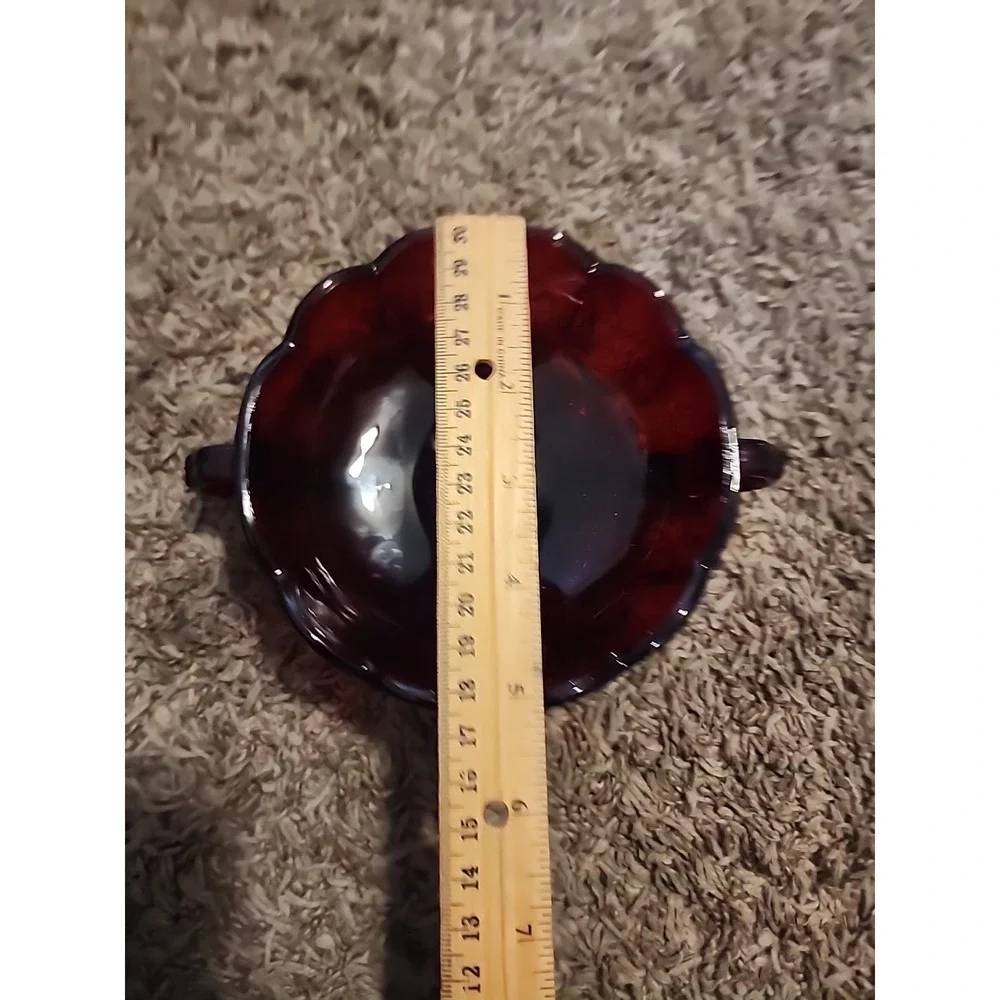 RARE! Anchor Hocking‎ Fairfield Pattern Ruby Red Glass Bowl 2 Handles 1950s